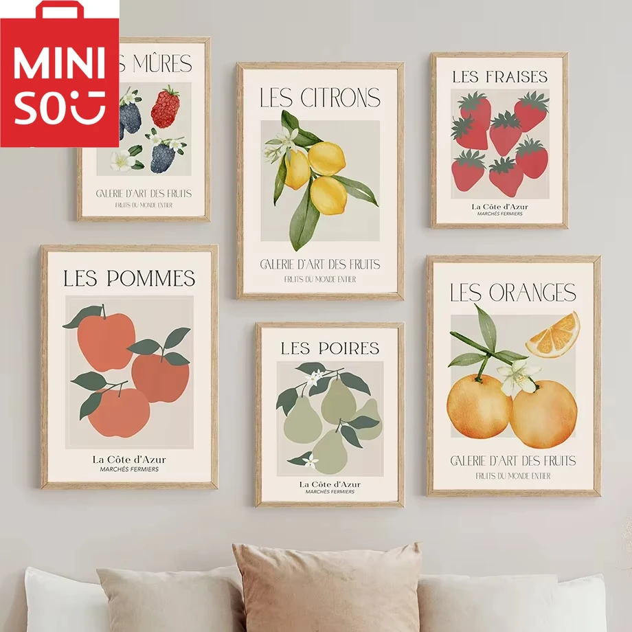 MINISO DIY pintura al óleo por números limón fruta cocina pera manzana decoración del hogar pared decoración de la sala de estar marco de regalo
