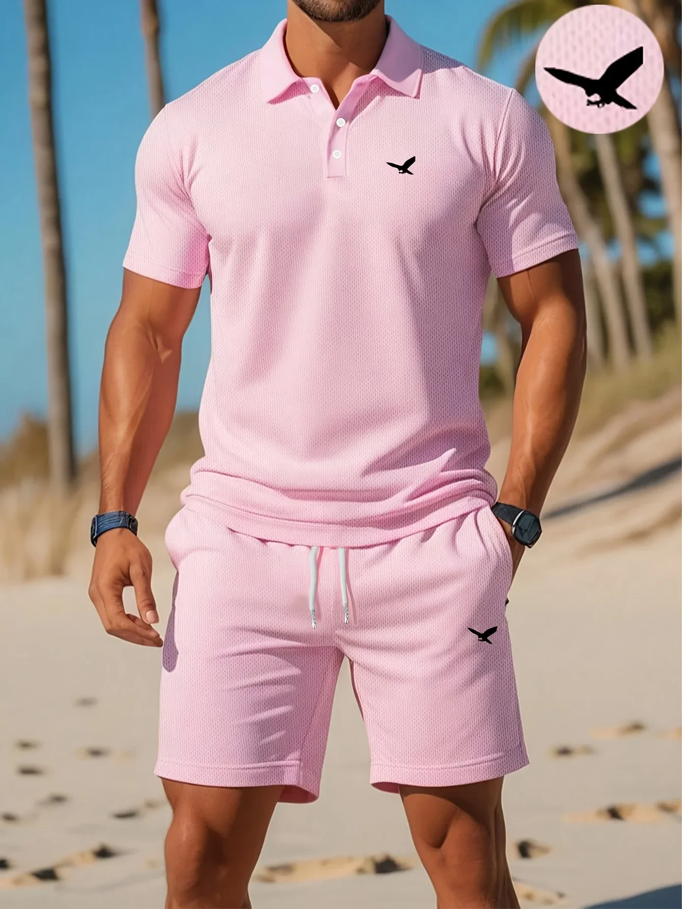 Summer New Men's Polo Shirt Set Casual Sporty Cool Fashionable Slim Fit Breathable Solid Color Short‑Sleeved Shorts Set Men's view 4