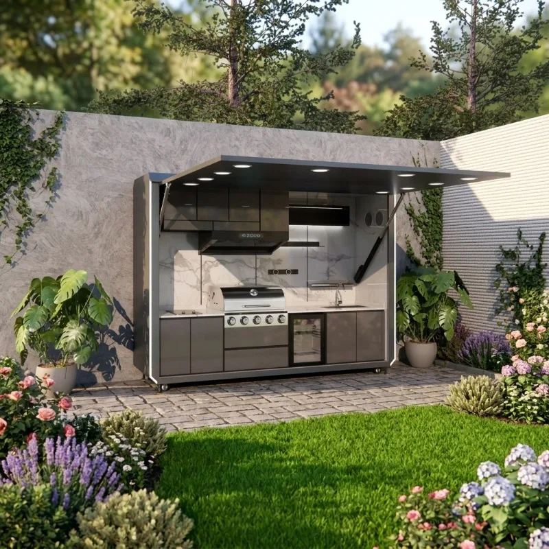 Modern Modular Outdoor Kitchen Cabinet, Stainless Steel BBQ Kitchen Set for Garden & Terrace with Warranty