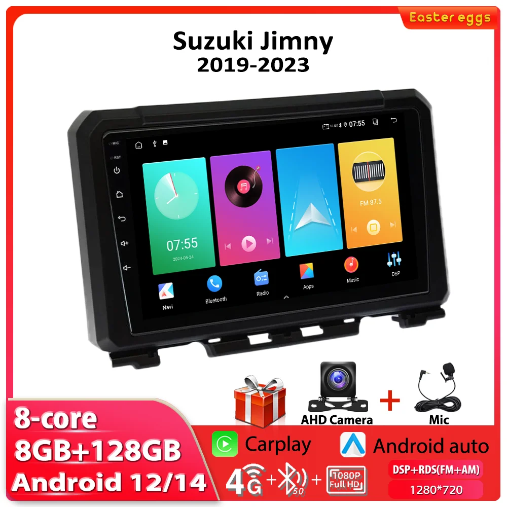 

Авторадио для Suzuki Jimny 2019-2023 Автомобильный радиоприемник 4G WIFI Мультимедийный видеоплеер Навигация GPS Carplay Android Авто головное устройство