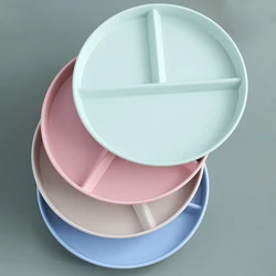 Three-Grid Food Dish Microwave Safe PP Round Reusable Dinner Plate Dinnerware For Adult Portion Control Diet Compartments Dish