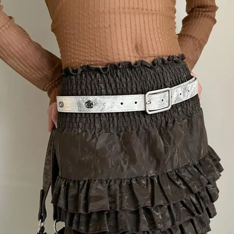 

Ремень с металлической пряжкой Эстетический ремень из искусственной кожи Ковбойский пояс Декоративный ремень для брюк Джинсы для