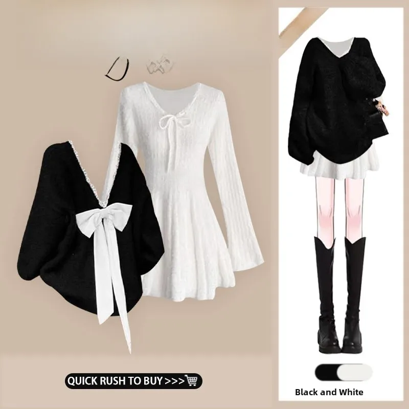 

Slimming Waist Gown Set Korean Sle Miu Series Women's Dr Long Sve V-Ne Two-Piece Suit Spring Faion Collection