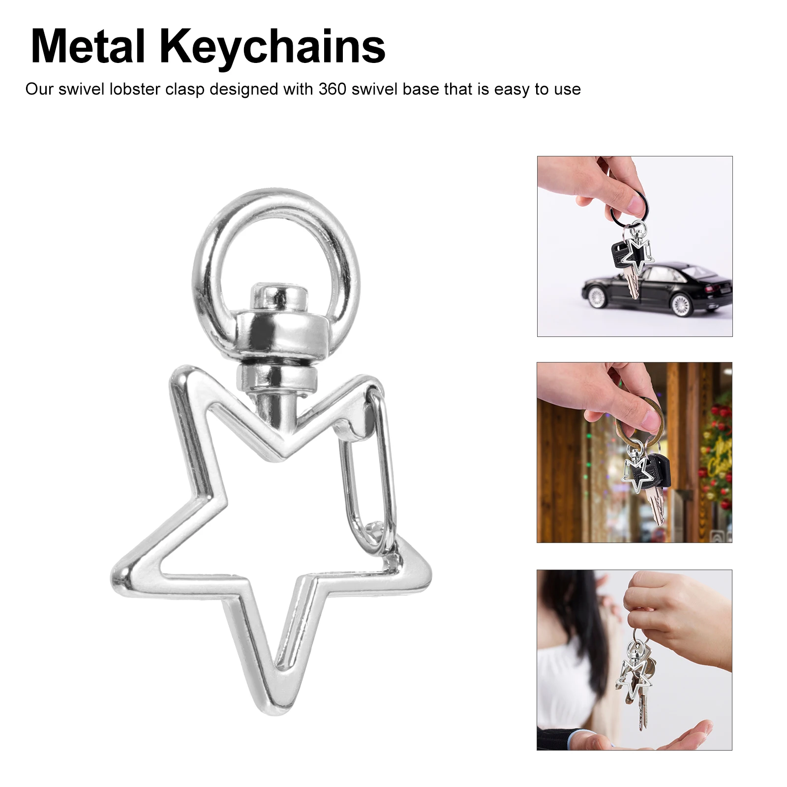 

40pcs Silver Metal Star Shape Lobster Clasp Key Ring Snap Hook Rings Durable Shiny 360 Swivel Jewelry Making Bag Pendant