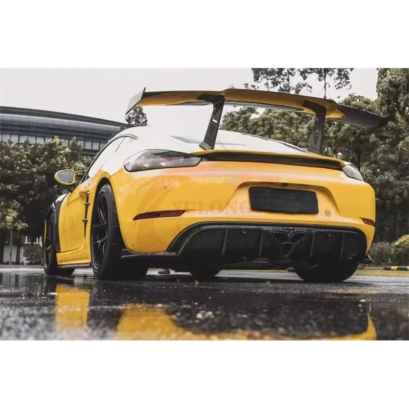 High Quality TAKD Style Dry Carbon Fiber Rear Spoiler for 718 Boxster Cayman wings 2016-2022