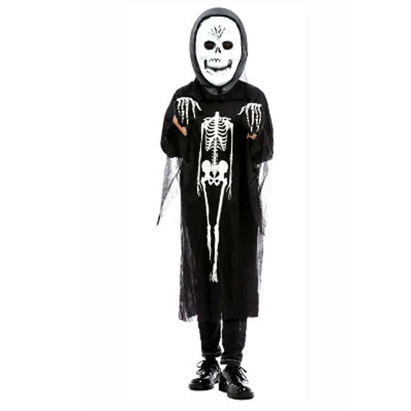 2024 New Halloween Party Cosplay Children Adult Death Black Cloak Cloak Halloween Skull Skeleton Ball Costume Prop Set