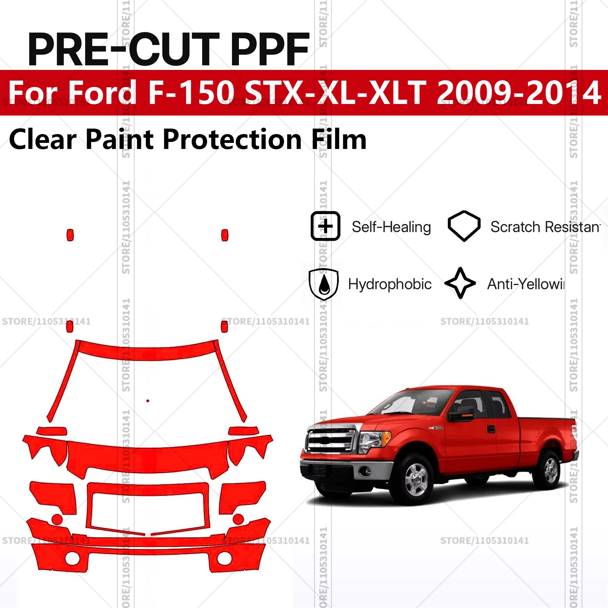 

For Ford F-150 STX-XL-XLT 2009-2014 Pre-Cut Paint Protection Film PPF Transparent Car Film Professional Automotive PPF Front Kit