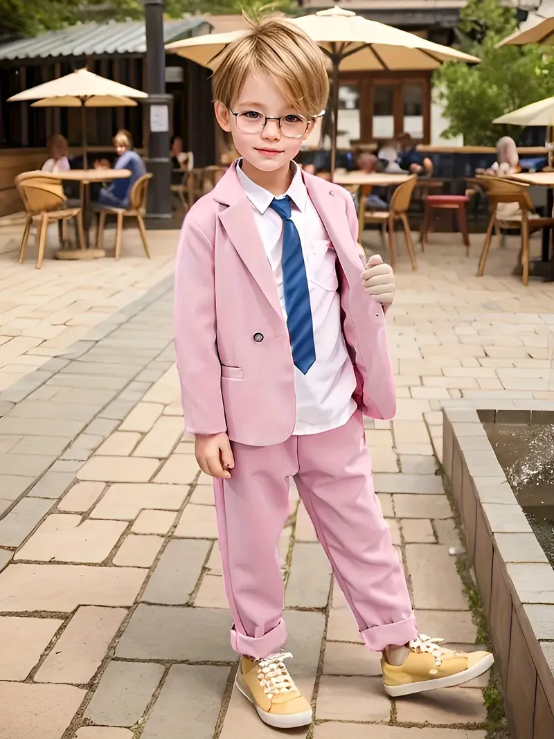 Boys Piano Birthday Ceremony Photography Outfit Children Party Dress School Kids Pink 2Pieces/Set Jacket Pants Wedding Suit