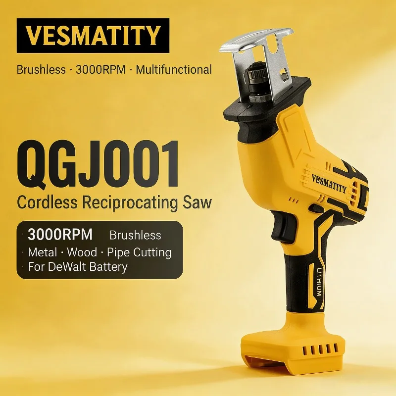 Cordless Brushless Reciprocating Saw 3000RPM Multifunctional Electric Saw for Metal Wood Pipe Cutting For Dewalt Battery