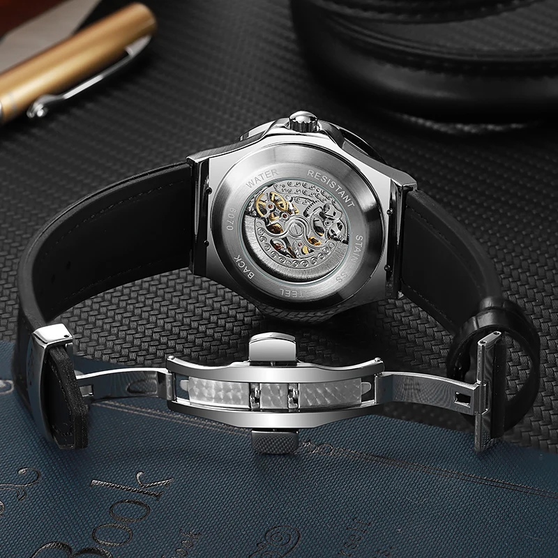 Dulunwe Automatic Movement Clockwork Mechanical Waterproof Men's Wristwatches High-End Luxury Man Diamond Watch
