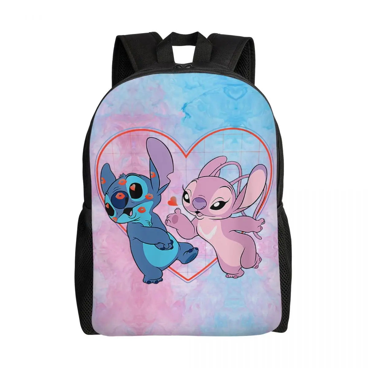 Custom Stitch Lilo Angel Heart Kisses Backpack for Men Women School College Students Bookbag Fits 15 Inch Laptop Bags