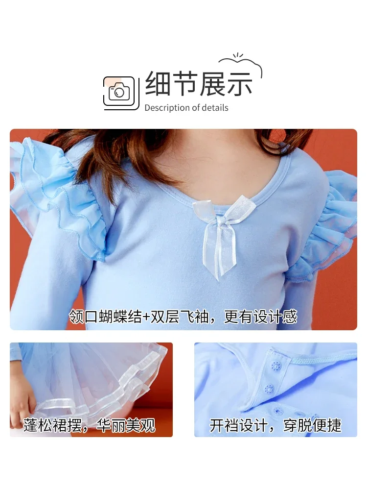 Taniec baletowy sukienka Tutu dla dzieci z długimi rękawami tiulowa Bowknot deskorolka gimnastyka bożonarodzeniowa impreza trykotu odzież taneczna dla dziewczynek