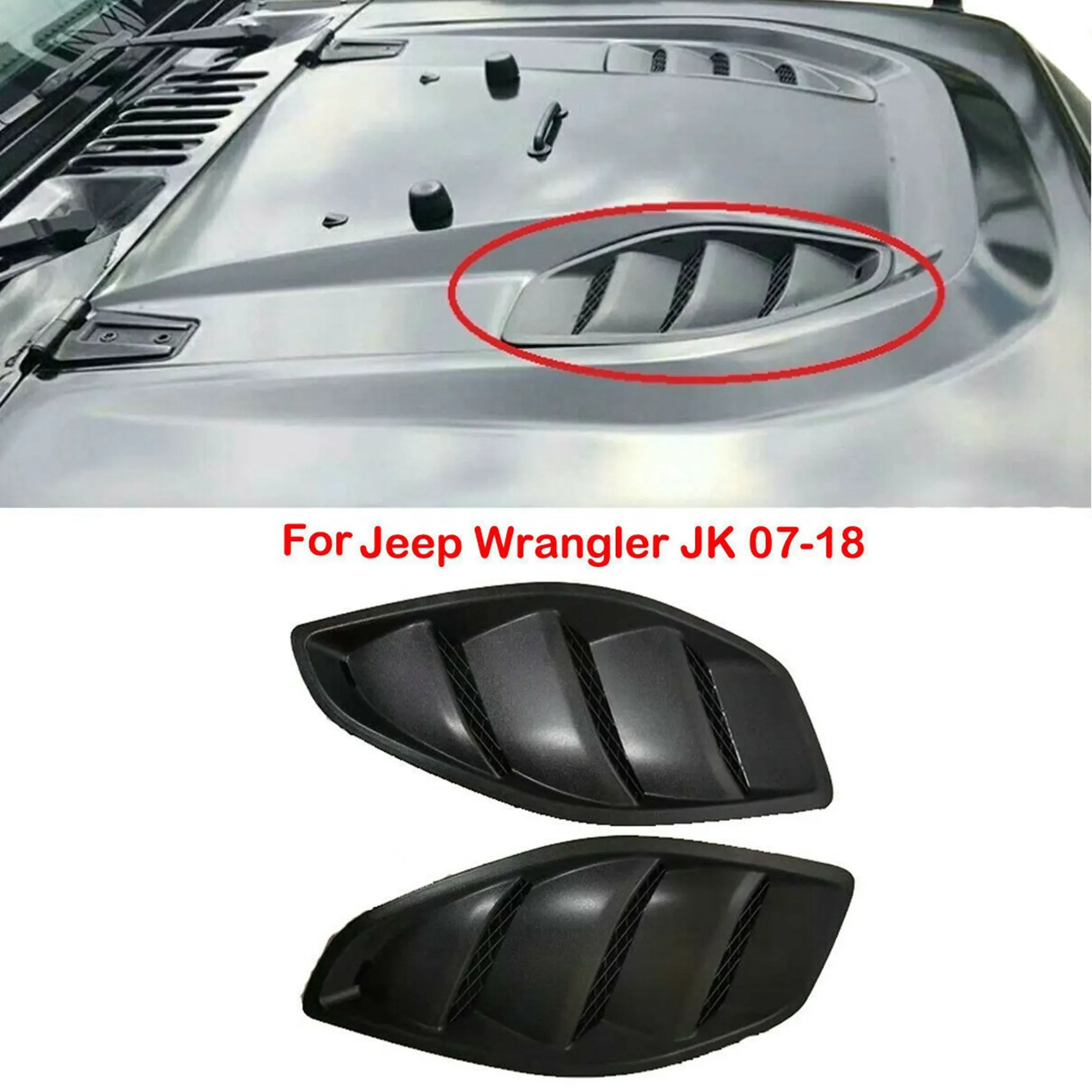 

4X Car Left Right Engine Hood Dome Louvers Air Inlet Vents Bezel Fit For Jeep JK Wrangler 2007-2017
