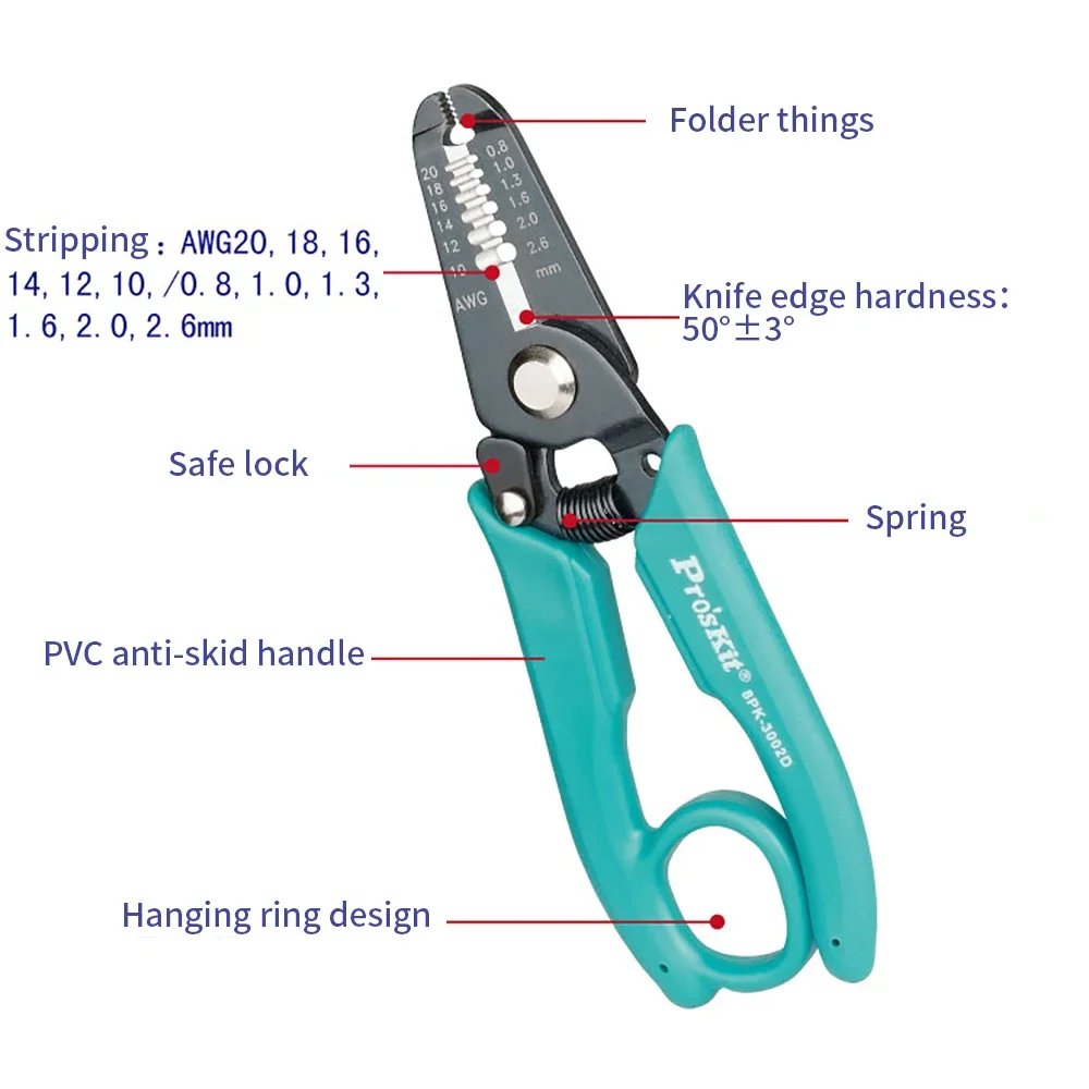 Pro'skit 8PK-3002D Multifunctionele Elektricien Striptang Gereedschap Automatische Kabel Crimper Tang Strippen Terminal Tool