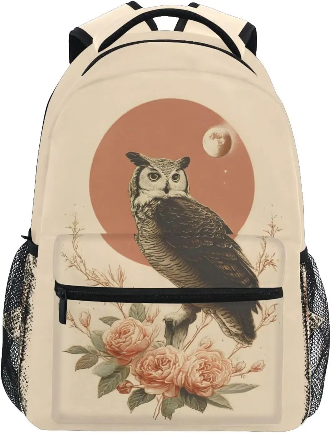 

Kid's School Backpack Flower Owl Moon Print for Girls Boys, Bookbags Hiking Backpacks S