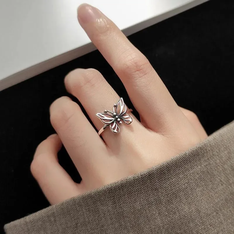 

925 Sterling Silver Butterfly Ring for Women Girl Gift Hollowed Out Retro Thai Silver Fashion Party Jewelry Gift Dropshipping