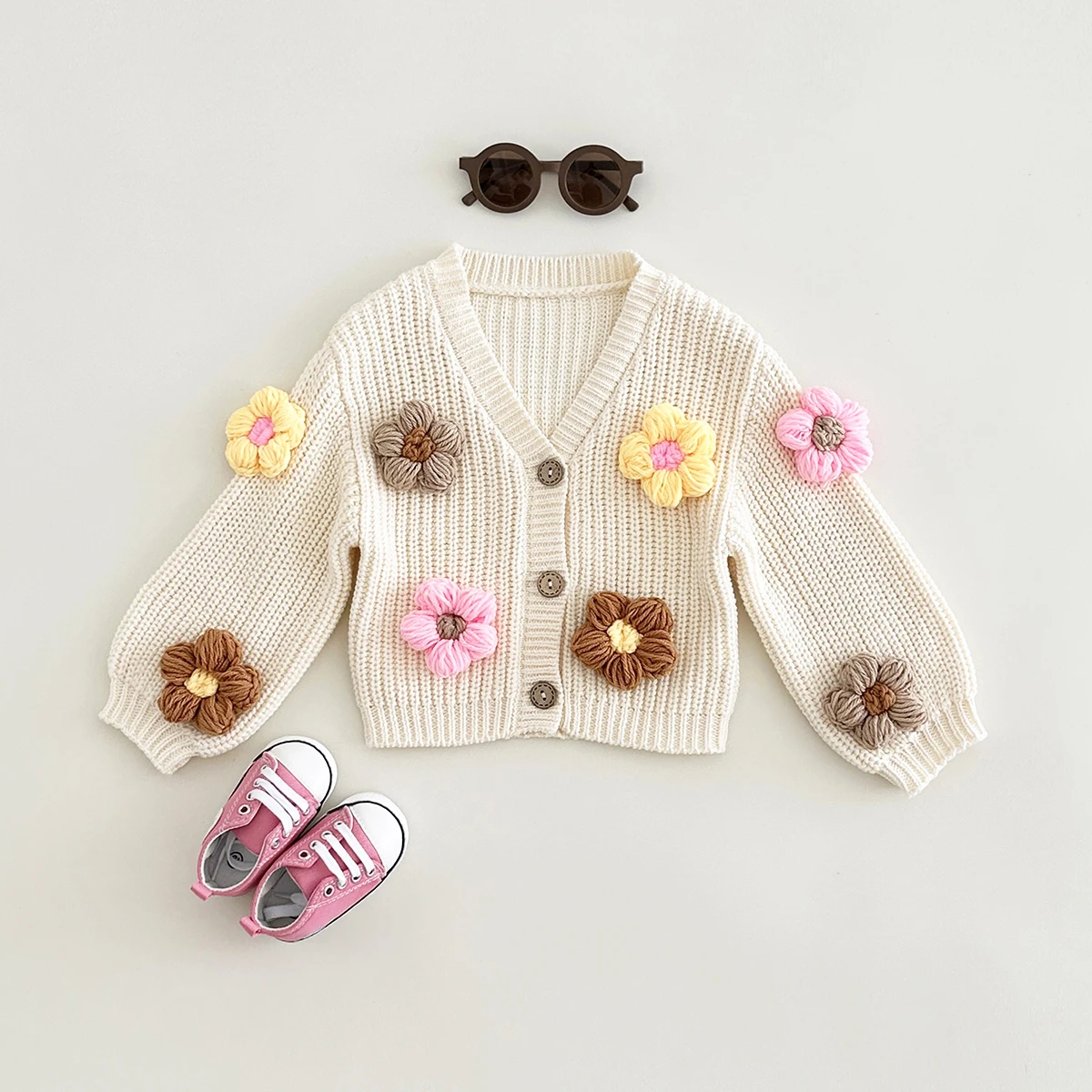 0-3Y Baby Sweaters Handmade Sweater Cardigan 3D Flower Baby Top Loose Coat Cotton Fall Winter Newborn Baby Girls Clothes