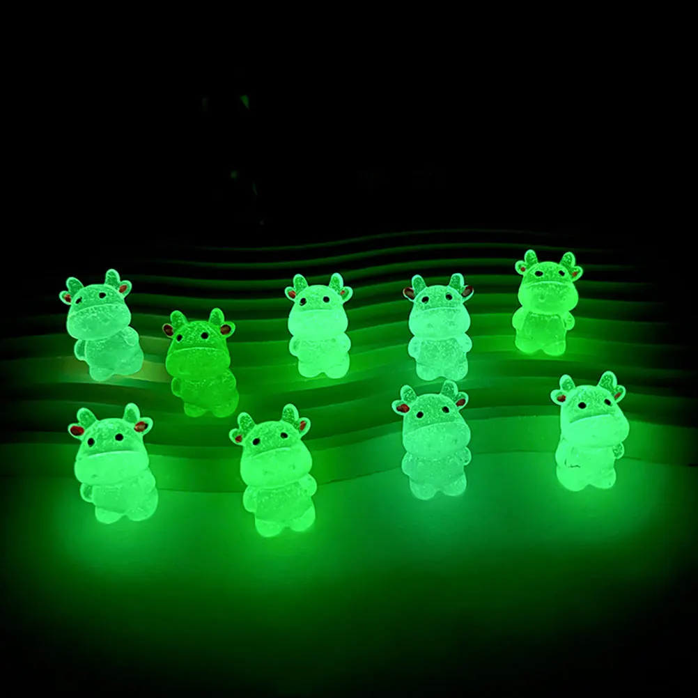 

24pcs Luminous Zodiac Cow Figurines Resin Mini Decor Glow in Dark Animal Ornaments Garden Bonsai Home Accessories