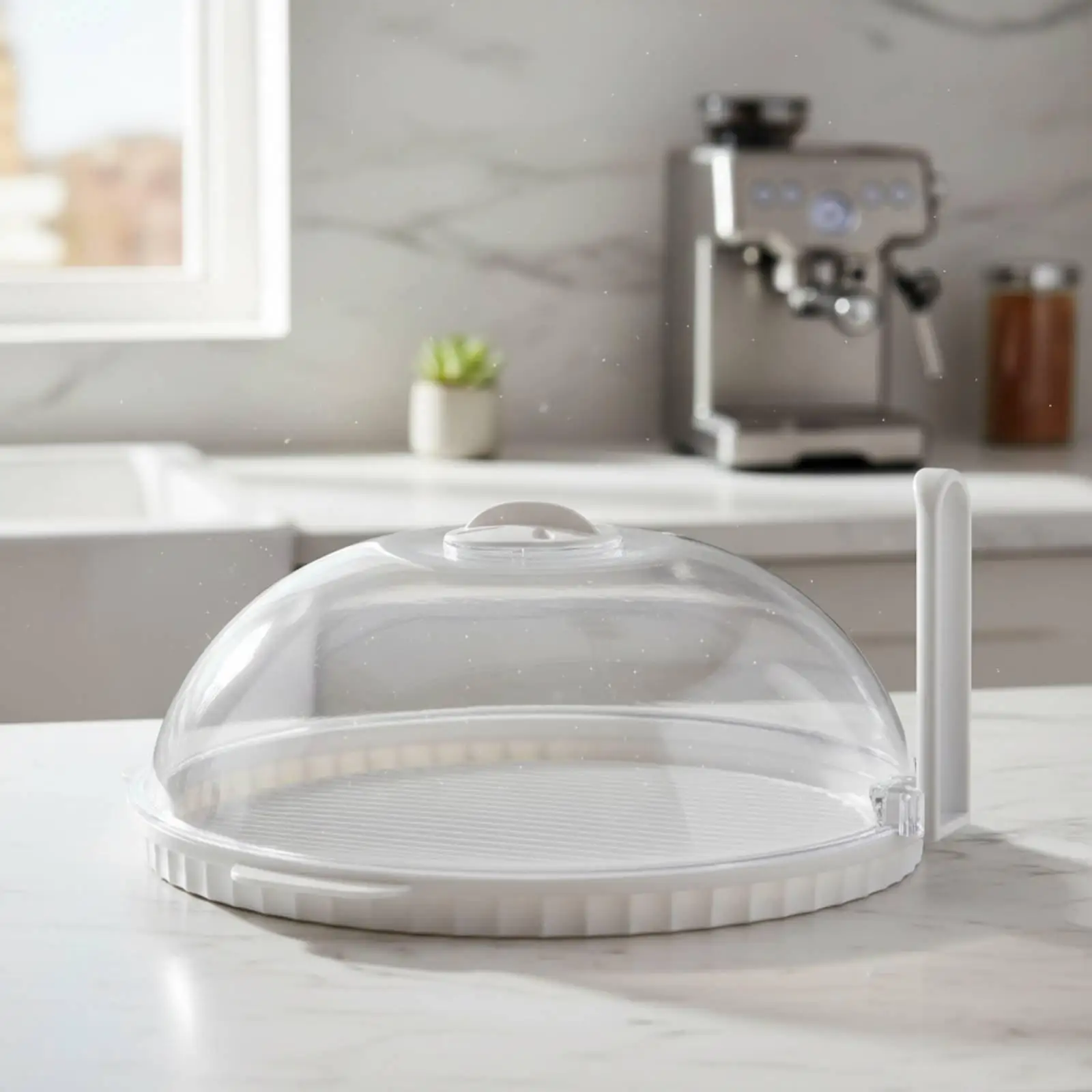 Splatter Guard Microwave Cover for Kitchen Food Protector with Vent Hole Handle Universal Fit White PP PC ABS Material