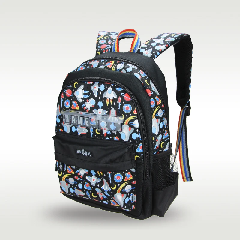 Mochila escolar Original de Australia Smiggle para niños, mochila con tarjeta de nombre, astronauta negro, suministros de cohete, 4-7 años, 14 pulgadas