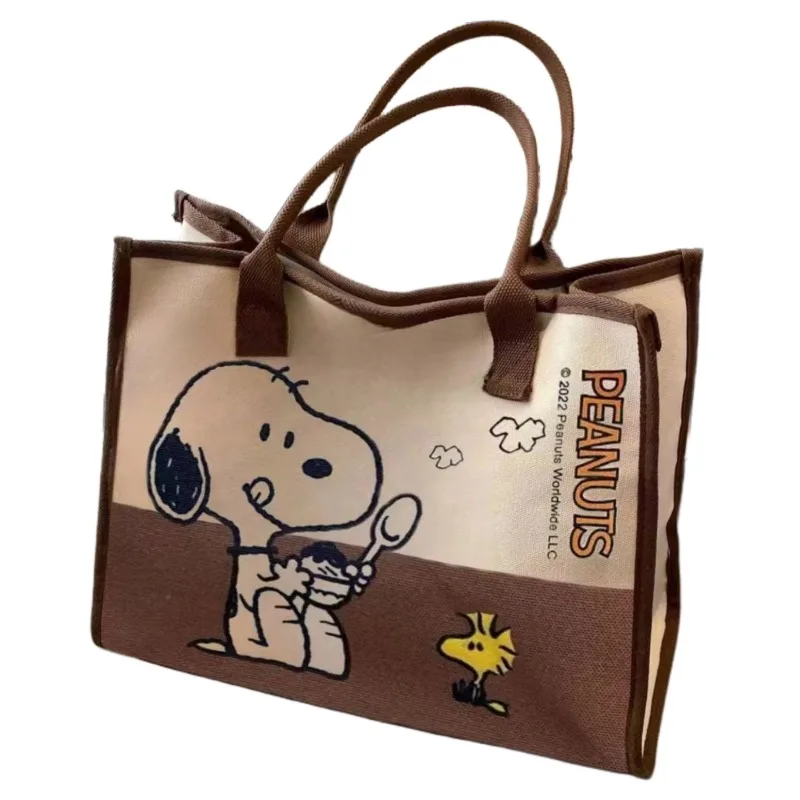 

Модная холщовая вместительная сумка Snoopy на молнии с мультяшным принтом, ручная сумка через плечо, японская универсальная сумка-тоут для студентов
