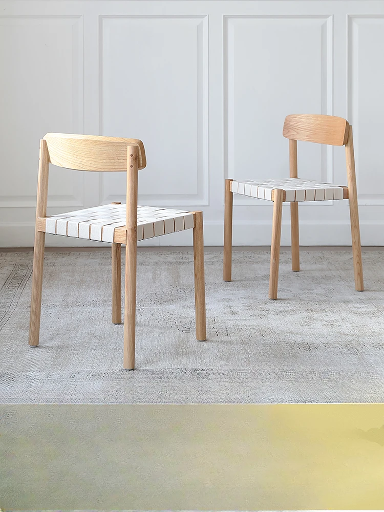 /French retro dining chairs, home minimalist medieval solid wood chairs, restaurant woven and tied Betty