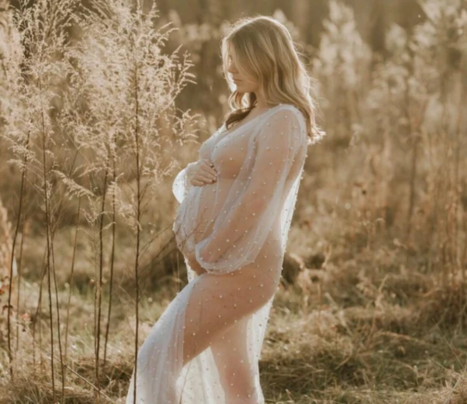 Chaqueta de boda de manga larga con perlas, chal de fiesta de tul, BOLERO, capa nupcial hasta el suelo, bata Sexy con perlas