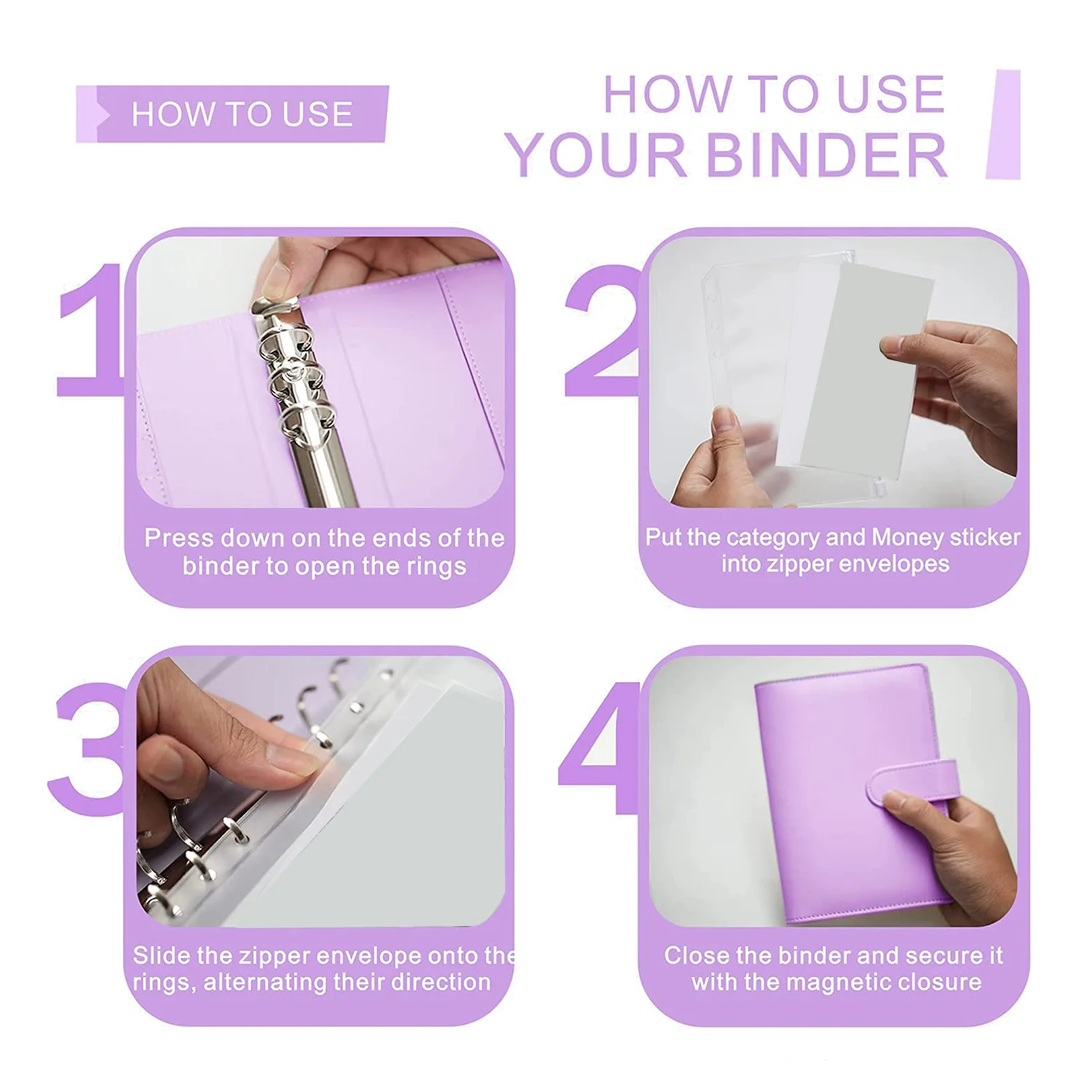 A6 Budgetbinder Met Contante Enveloppen, Geldbesparende Mappen, Cash Budget Enveloppen Systeem Voor Budgettering, Ringband (Paars)