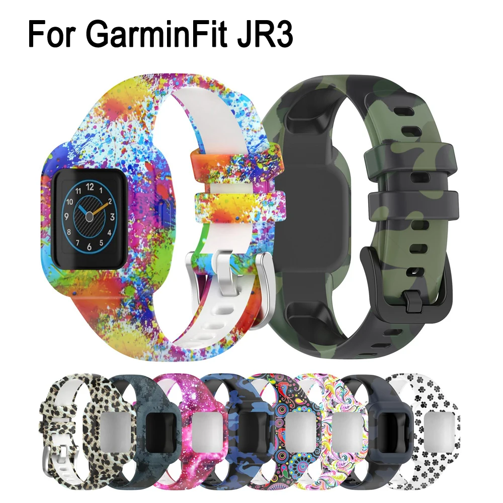XDfind Silicone Watch Band for Garmin Fit JR3, for Garmin Vivofit JR 3, Steel Buckle Printed Pattern Watch Strap