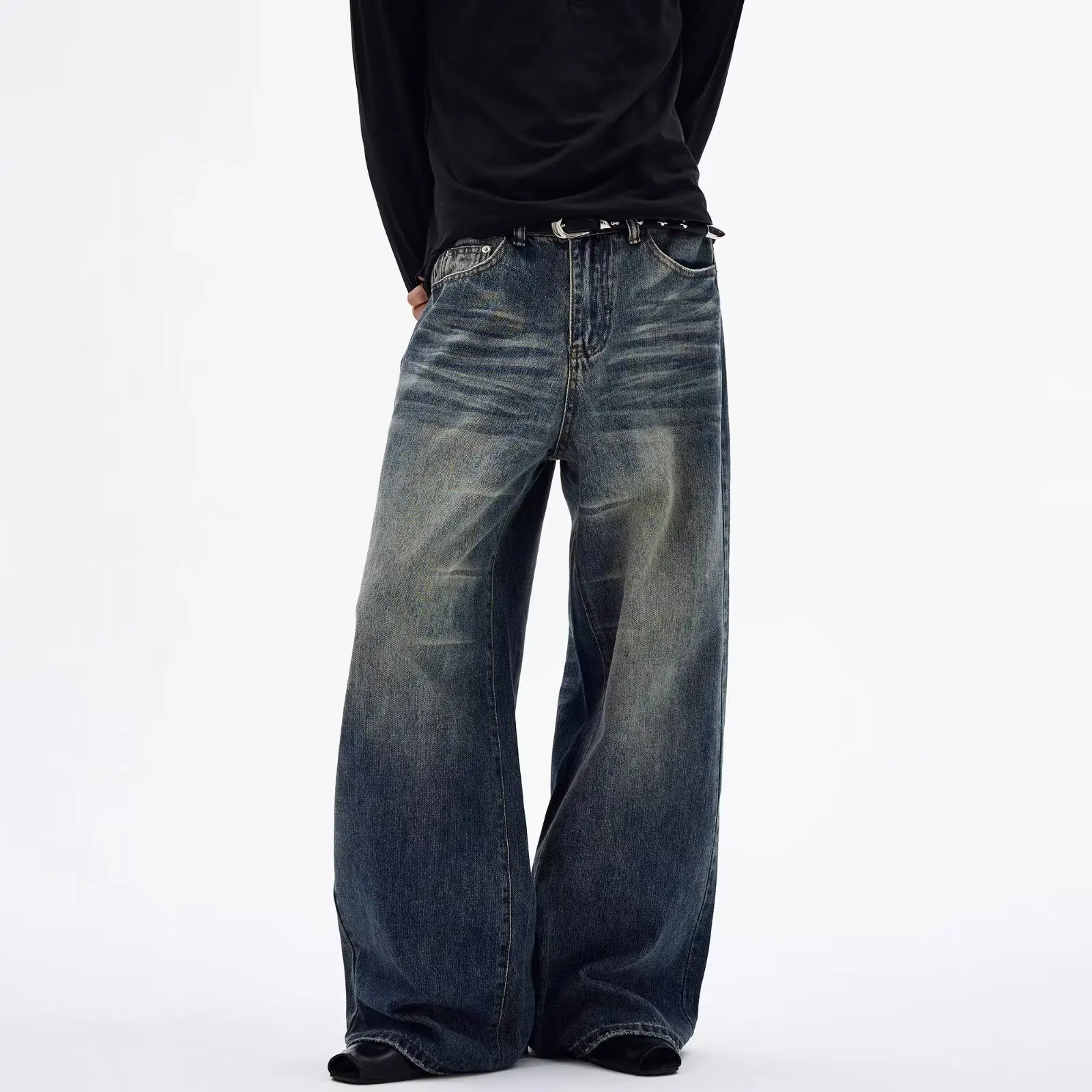 Men's Retro Wide-leg Comfortable Washed Baggy Jeans Versatile Vintage Denim Trousers