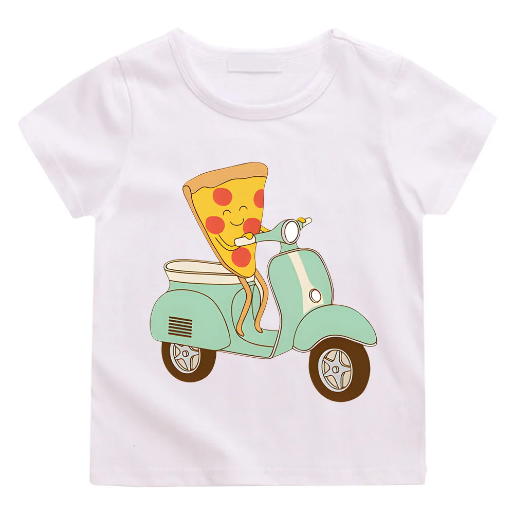 Summer Cotton T-shirt Pizza Delivery Pattern Printed Children's Casual Cotton Tee-shirt Boys Girls Comfortable Short Sleeve Top