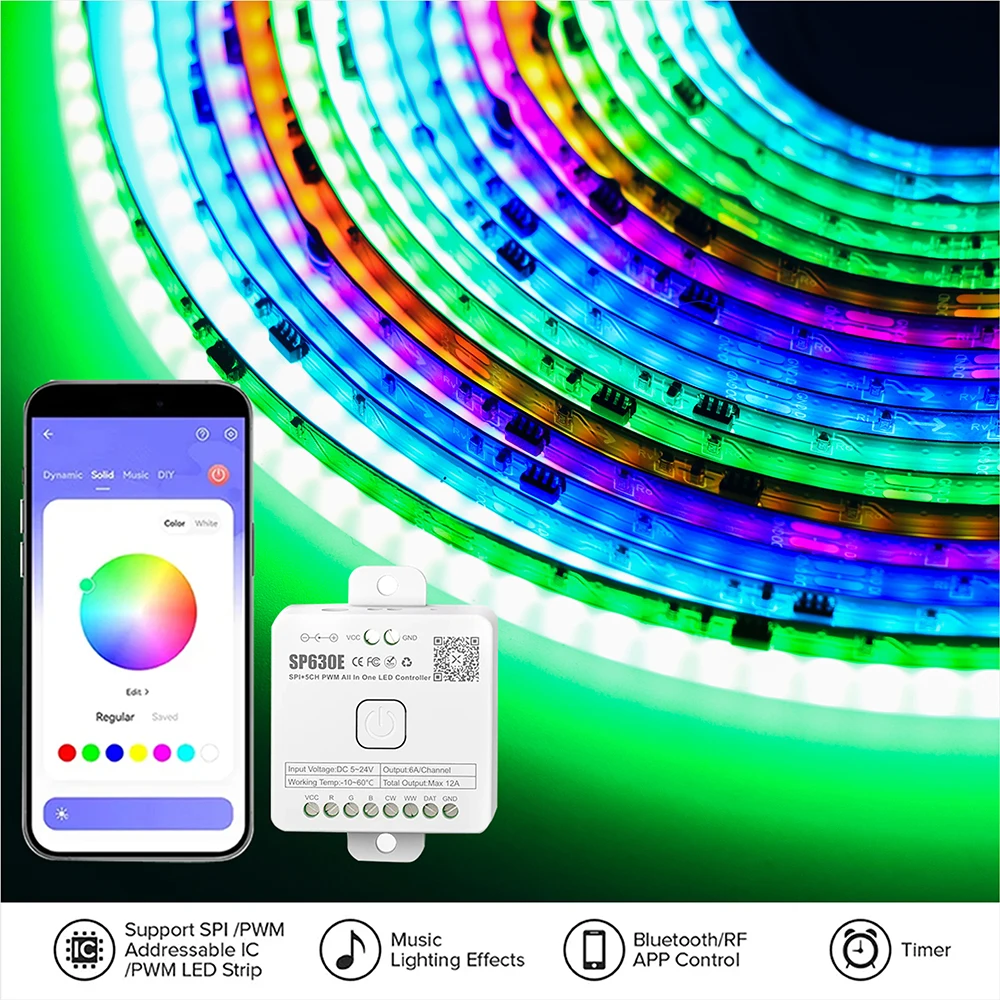 شريط COB RGBIC LED WS2812B: 720 بكسل RGB قابل للعنونة بالألوان الكاملة 10 مم 12-24 فولت عالي الكثافة، أضواء FOB WS2811 COB LED مرنة