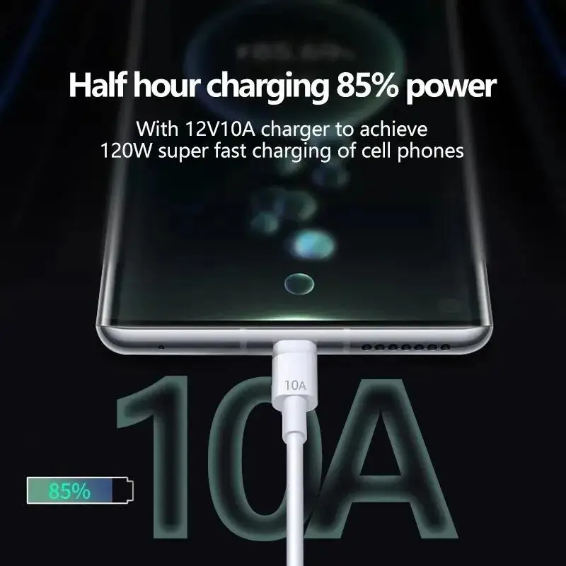 10A 120W Type C Super Fast Charging Cable for Xiaomi Poco Samsung Huawei P60 P50 Mobile Phone USB C Data Cord Data Transfer Cord