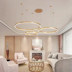 Moderno LED Chandelier Ring Light, Circle Fixtures para Casa, Living, Lâmpada pingente de teto, ouro, preto, café, lâmpada suspensa