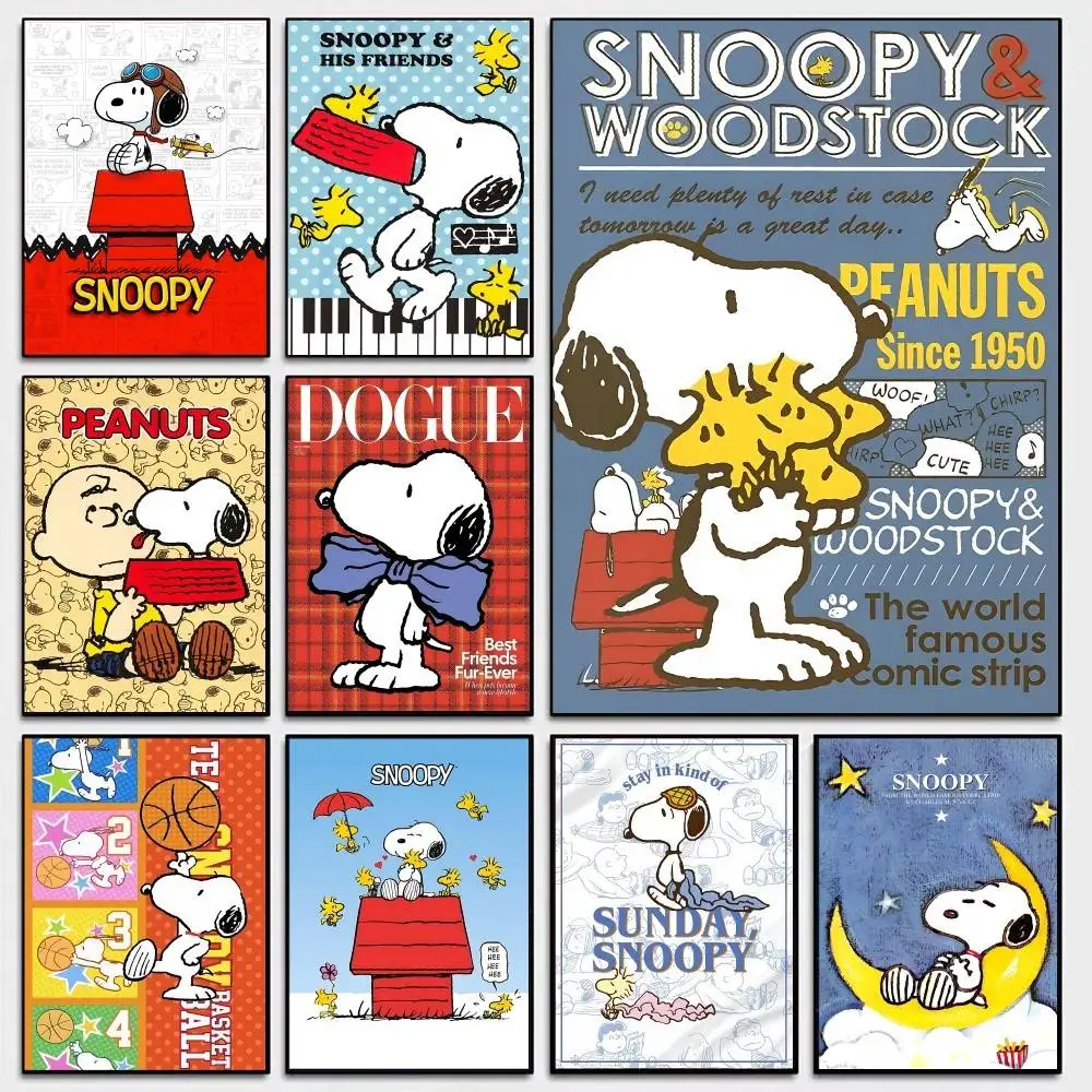 S-Snoopy Anime Classic Movie Posters Vintage Room Bar Cafe Decor Stickers Wall Painting