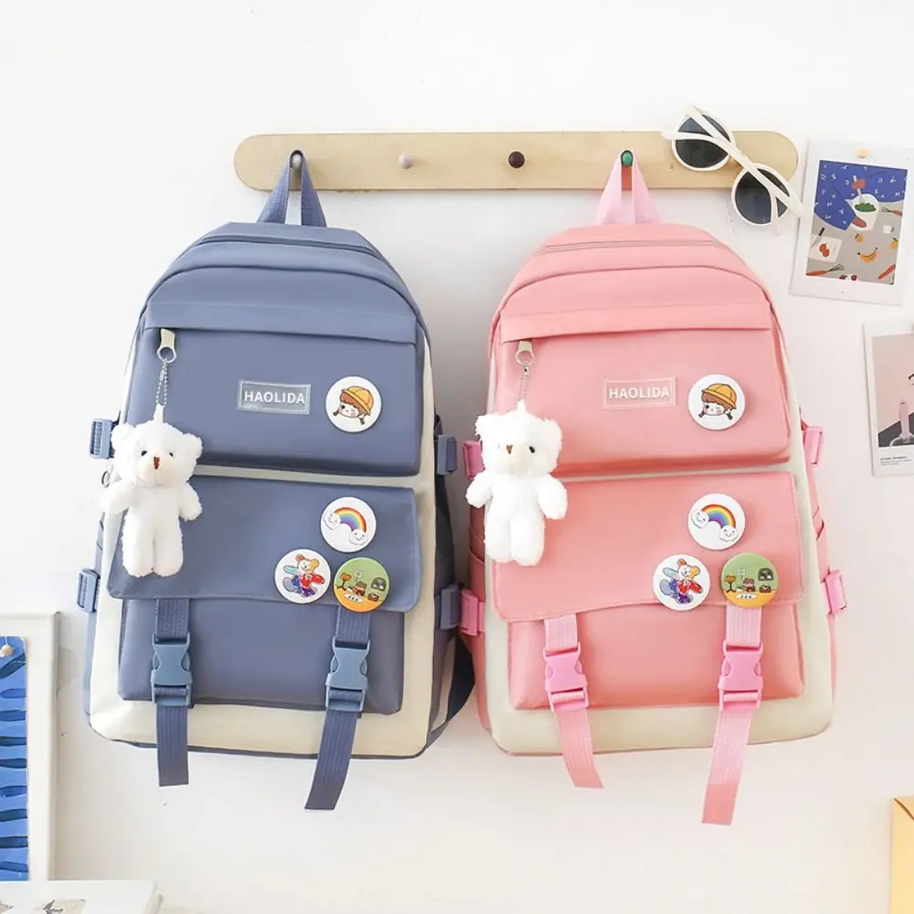 casual-nylon-large-capacity-bags-canvas-simple-badge-shoulder-backpack-a-set-of-four-schoolbag-korean-style-school-bag-girls