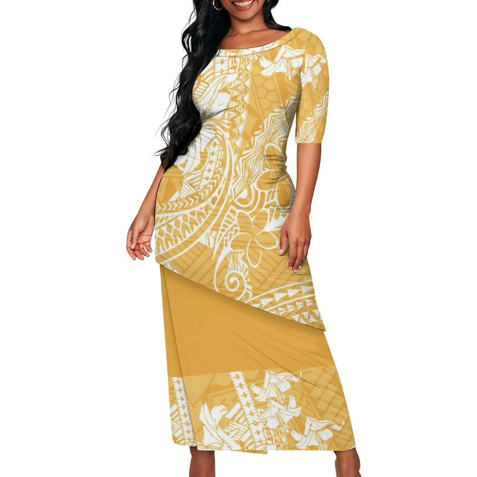 

Элегантная женская юбка-палаццо с уникальным ниспадающим подолом, двухслойная, в полинезийском стиле, ретро, с индивидуальным узором