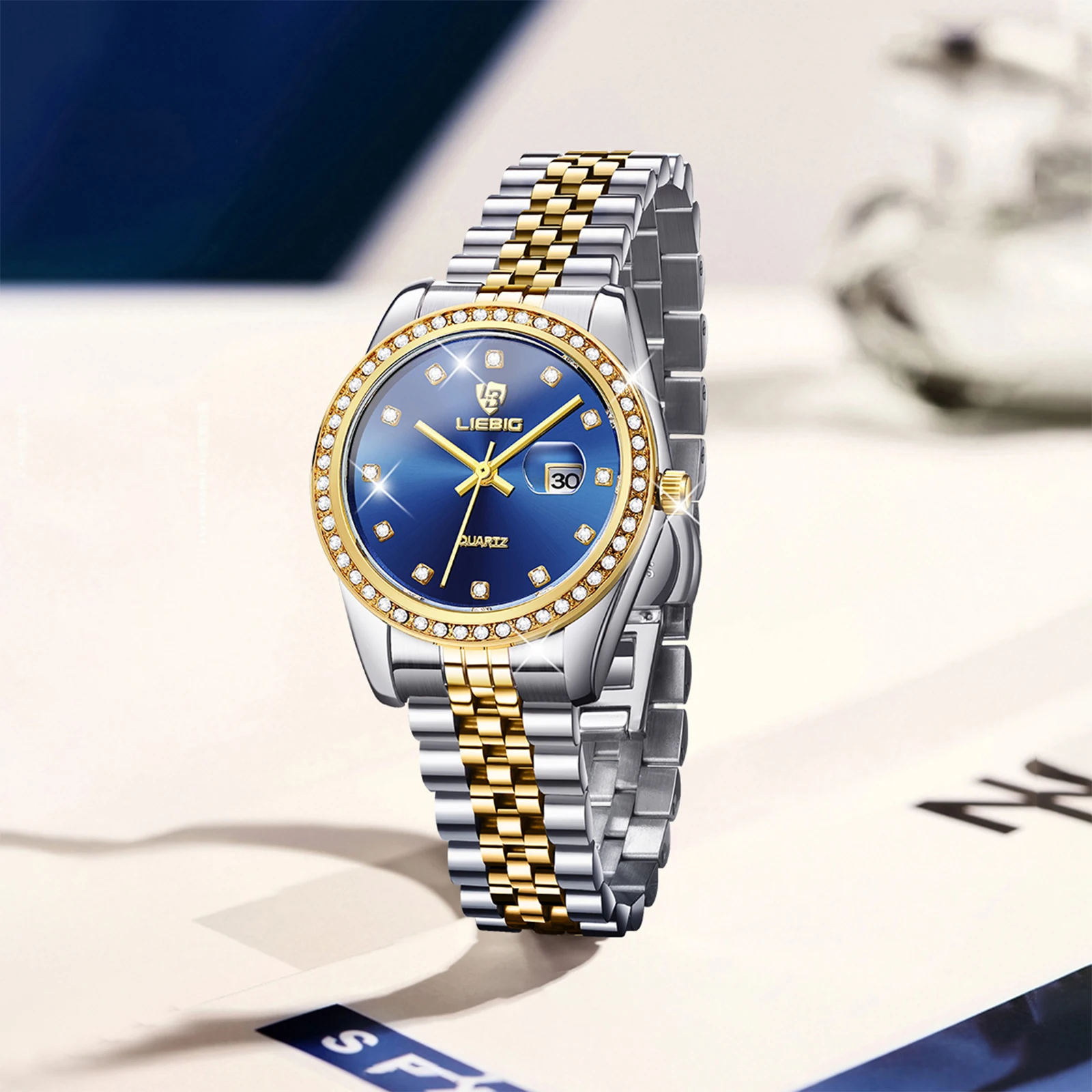LIEBIG Luxury Quartz Watches For Women Fashion Waterproof Time Date Wristwatches Ladies Stainless Steel Clock Relógio Feminino