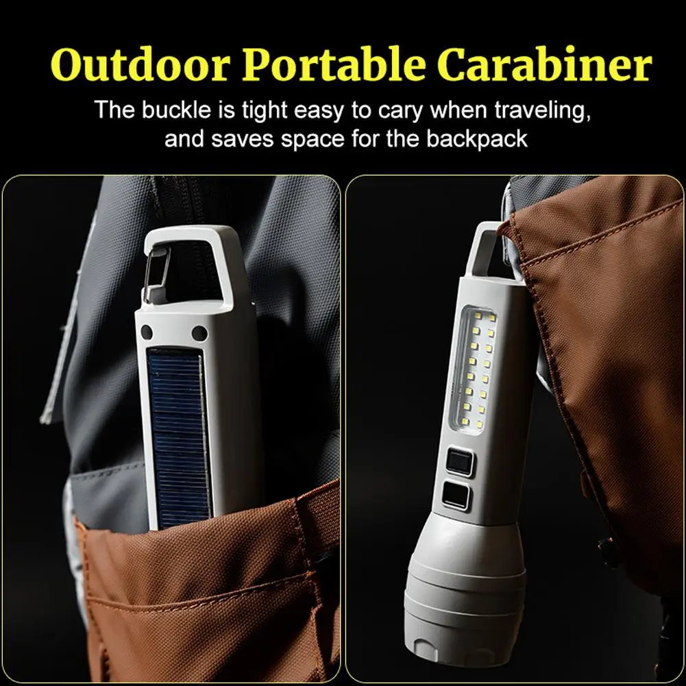 Solar Flashlight TpyeC Rechargeable Portable Small Flashlight 1200mAh Usb Rechargeable Outdoor Multifunctional Emergency Light