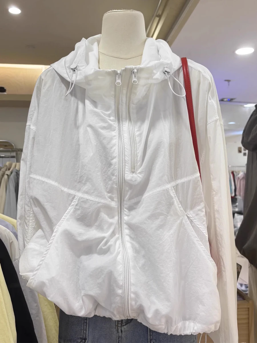 Leve verão novo casual com capuz jaqueta com zíper f proteção solar topo camada fina versátil única camada outerwear
