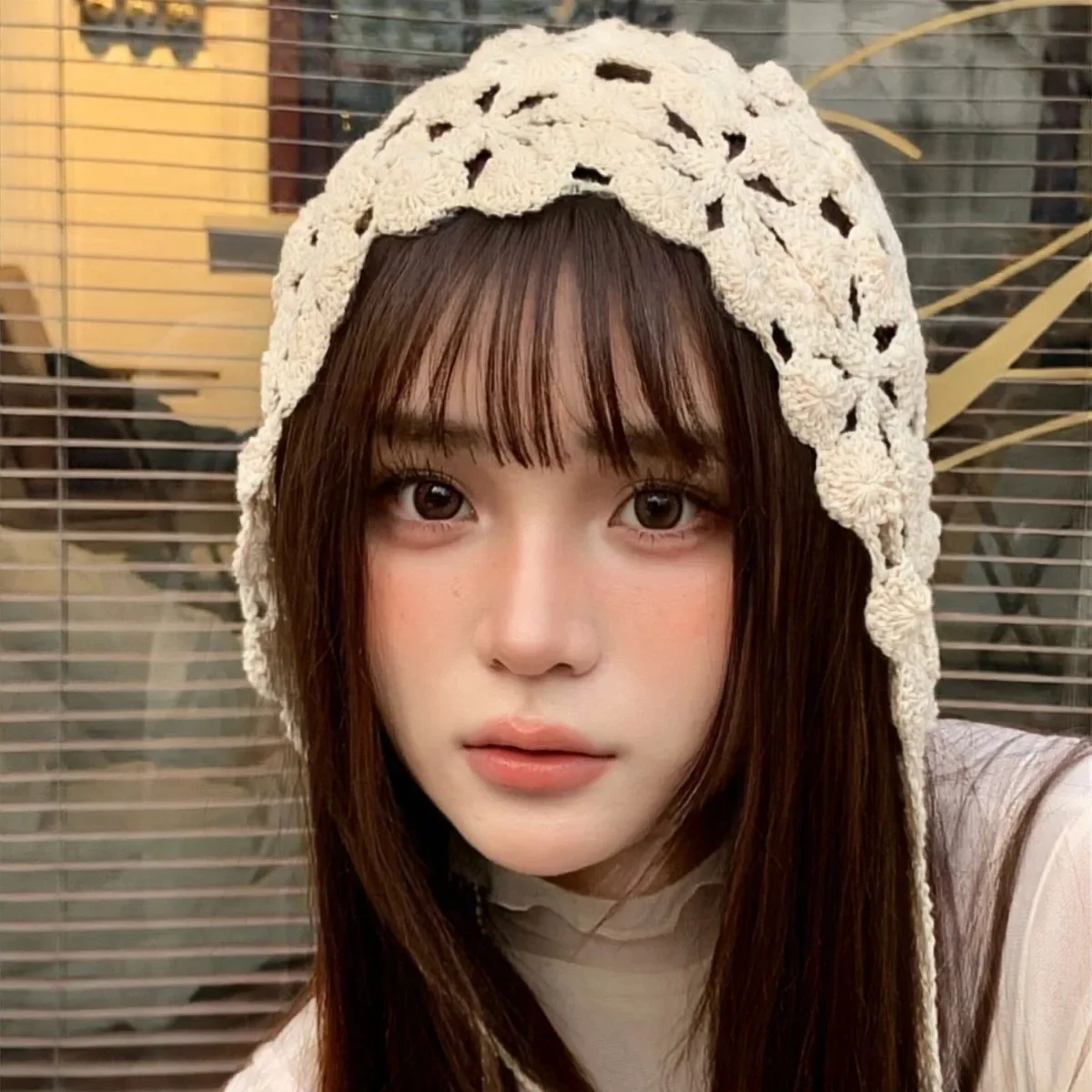 Japanese Girl Handmade Hollow Thin Knitted Hat Summer Headscarf Hats Cute Breathable Pullover Beanie Cap for Women Gorras