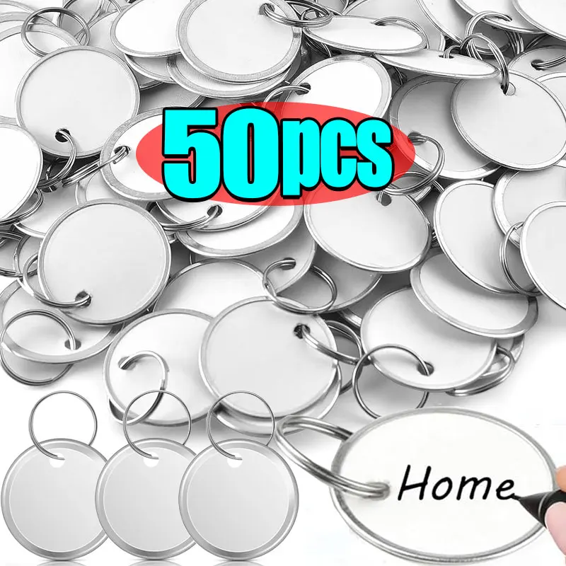

10-50pcs Metal Rim Key Tags Round Writable Blank Paper Labels with Key Rings Identifiers Key Chains For Backpack Luggage Pet