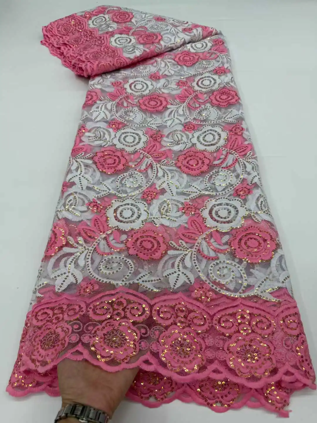 

Embroidery Lace French Sequins Lace Nigerian Dress Fabric 2025 High Quality African Mesh Lace Fabric For Women Wedding Party
