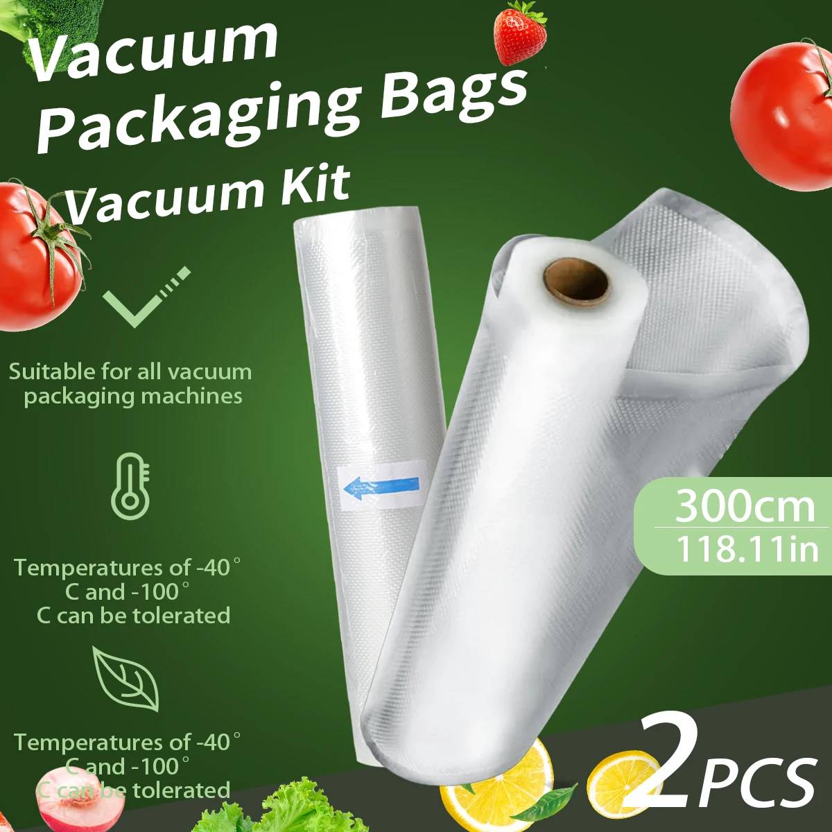 2 rolls of 3m vacuum sealed food packaging bags, free of bisphenol A, seven layer co extruded diamond pattern food packaging bag