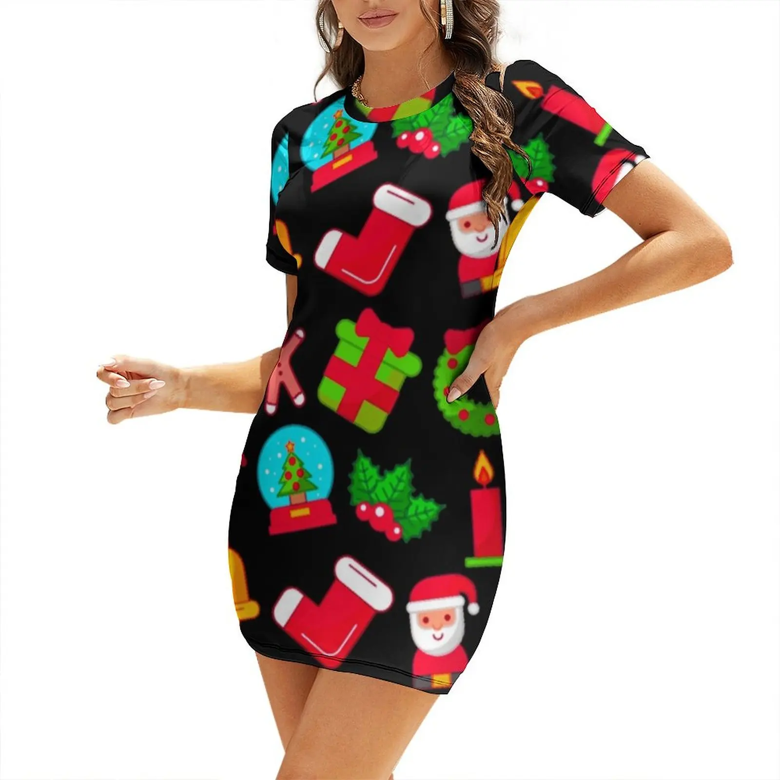 

Christmas Pattern Short-Sleeved Dress Women's summer suit women party dresses prom dress summer clothes for women Dress