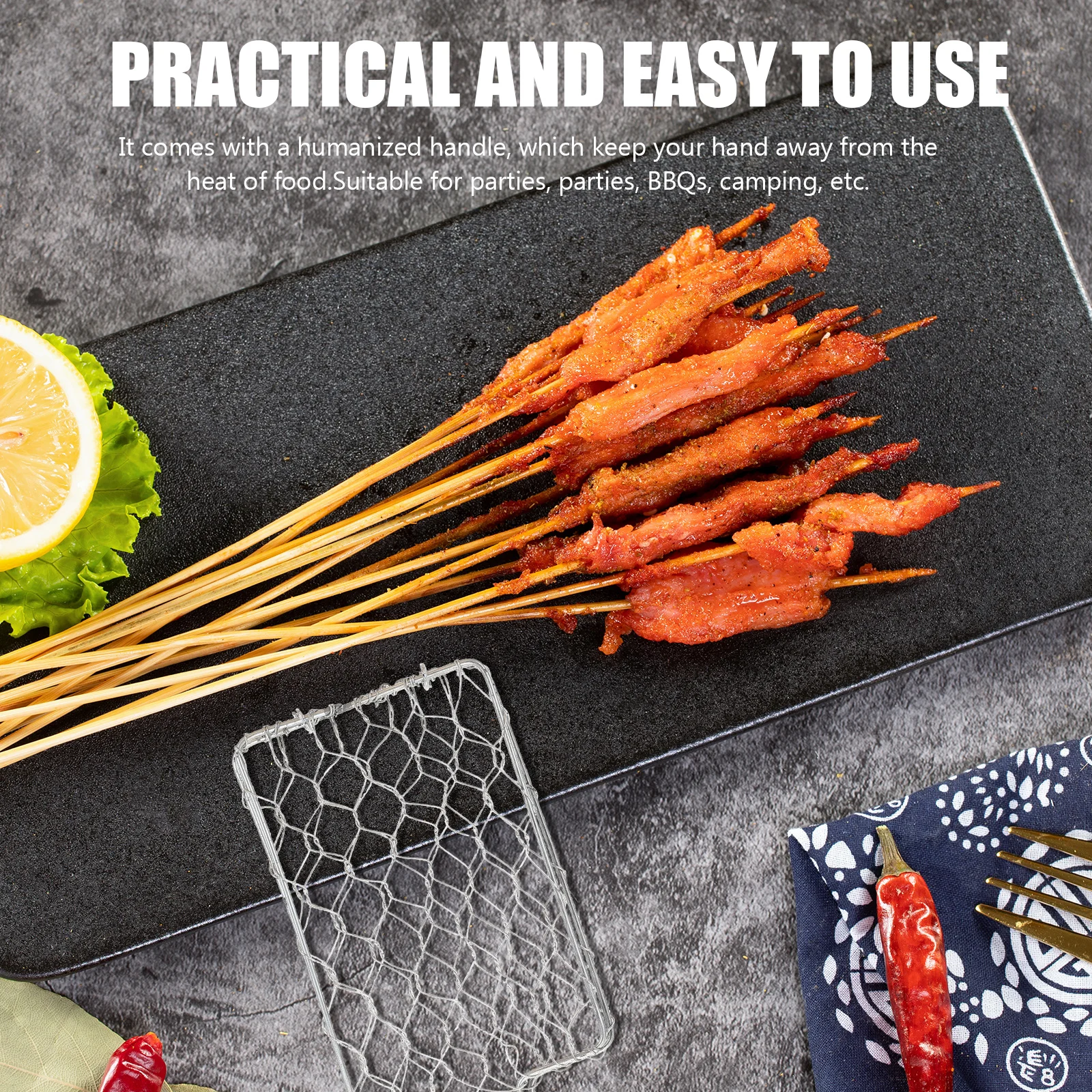 

Humanized Handle Bbq Grilling Basket Heat-Resistant Fish Meat Rack Outdoor Camping Picnic Grill Tool Iron Barbecue Rack Kitchen