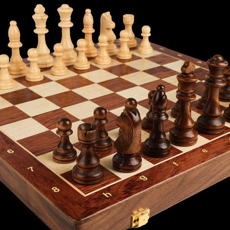مجموعة الشطرنج أعلى درجة خشبية قابلة للطي كبيرة تقليدية كلاسيكية اليدوى قطع الخشب الصلب الجوز رقعة الشطرنج الأطفال هدية مجلس لعبة #4