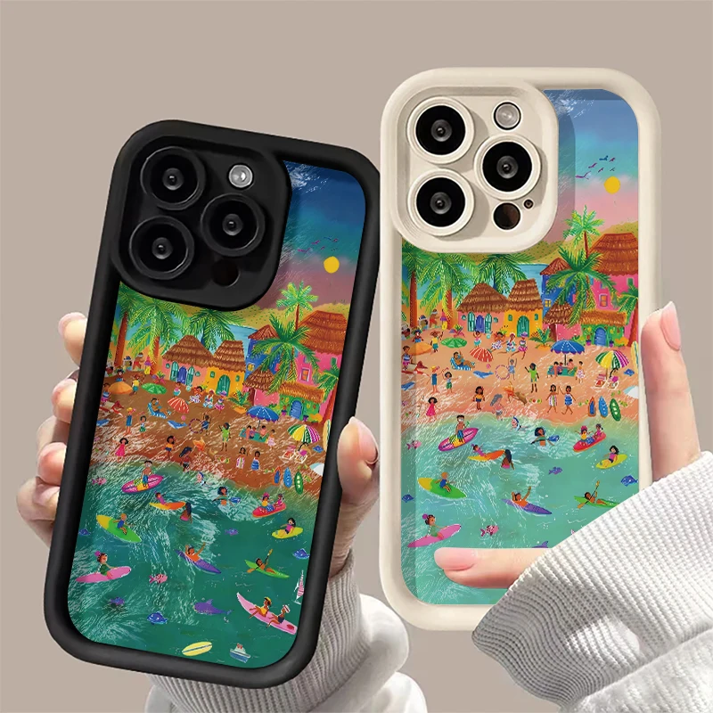 Luxury INS Vacation Beach Venice Phone Case For iPhone 15 16 Pro Max 11 12 13 14 16 Pro Mini XS XR 7 8 Plus Anti-drop Cover Y2k