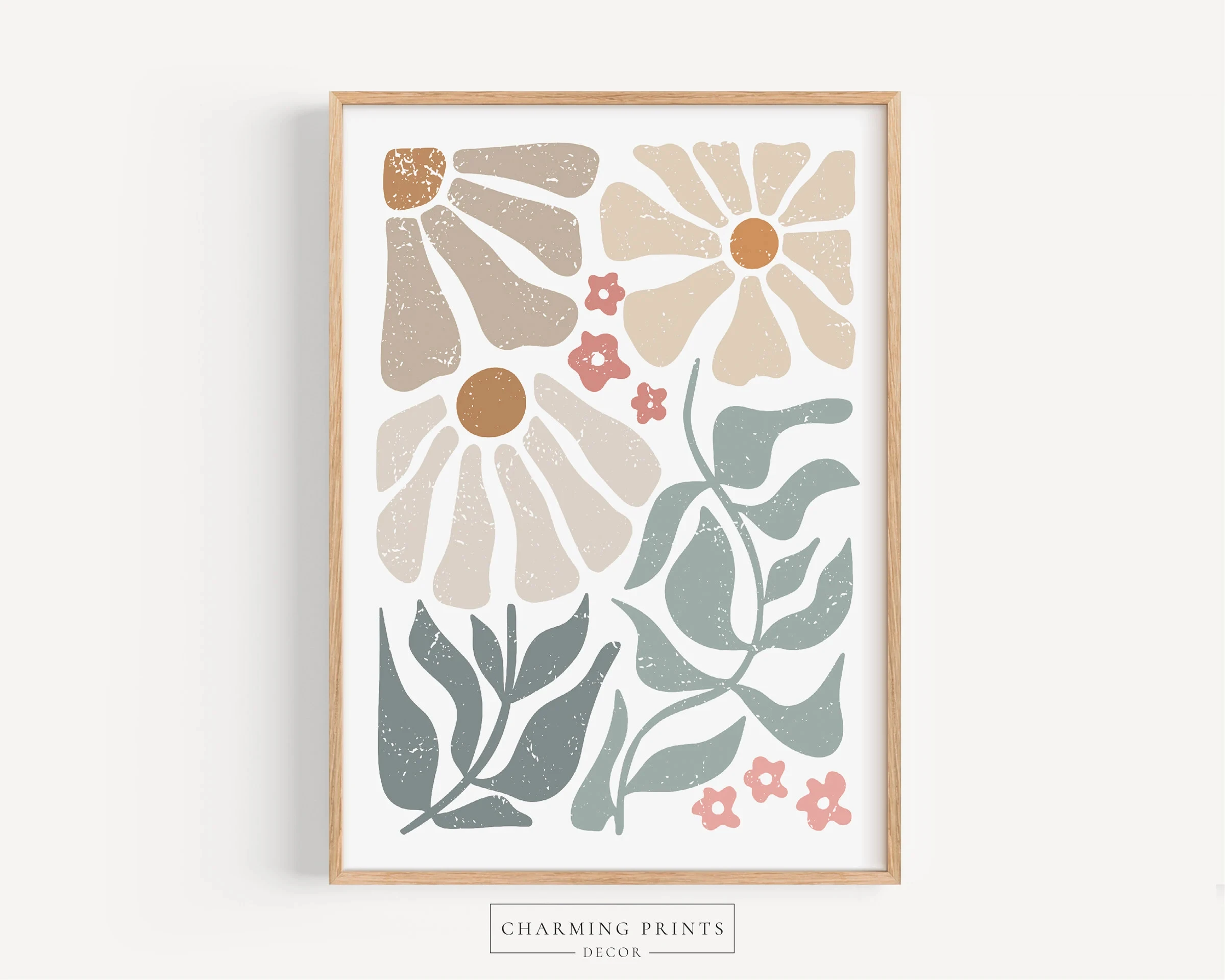 Boho Abstract Floral Canvas Wall Art Set, Neutral Mid-Century Botanical Prints, Minimalist Living Room Bedroom Home Decor Gifts view 4