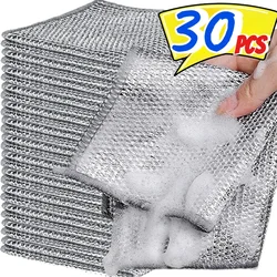 30/1pcs Magic Dishcloth Silver Wire Cleaning Cloths Kitchen Dish Pot Washing Cloth Double-sided Thickened Towels Steel Wire Rags